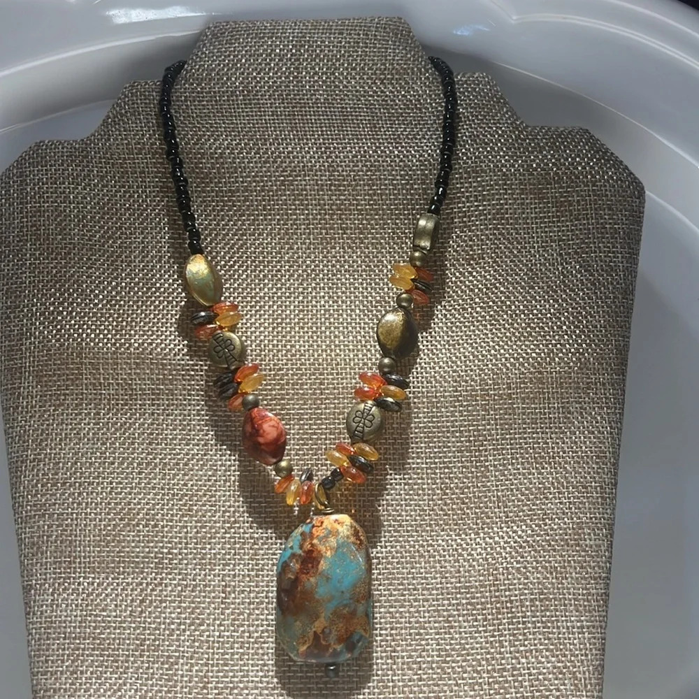 Colorful Beaded and Pendant Statement Necklace